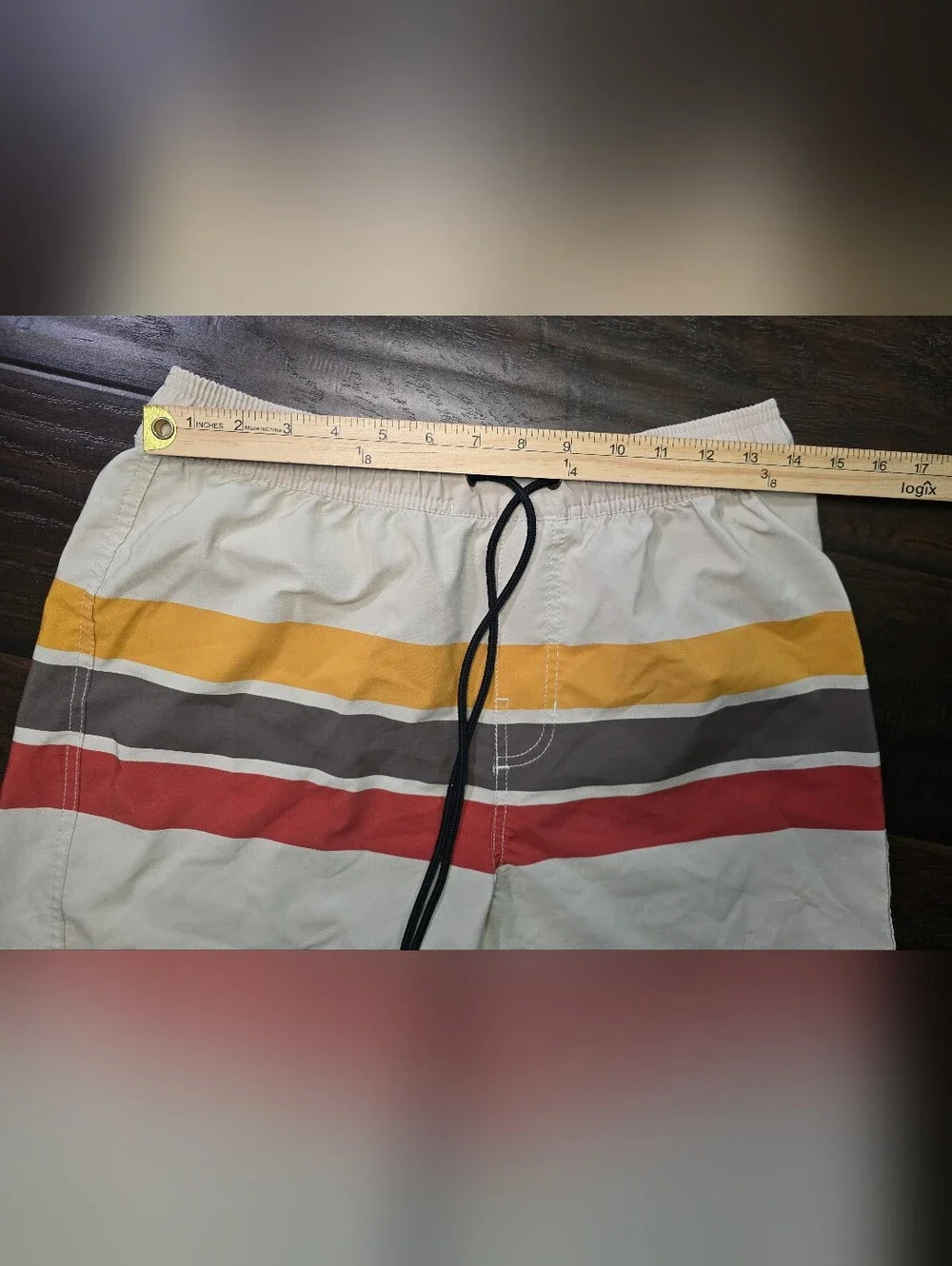 Brixton Mens Striped Beige Boardshorts Swim Trunks no liner Medium